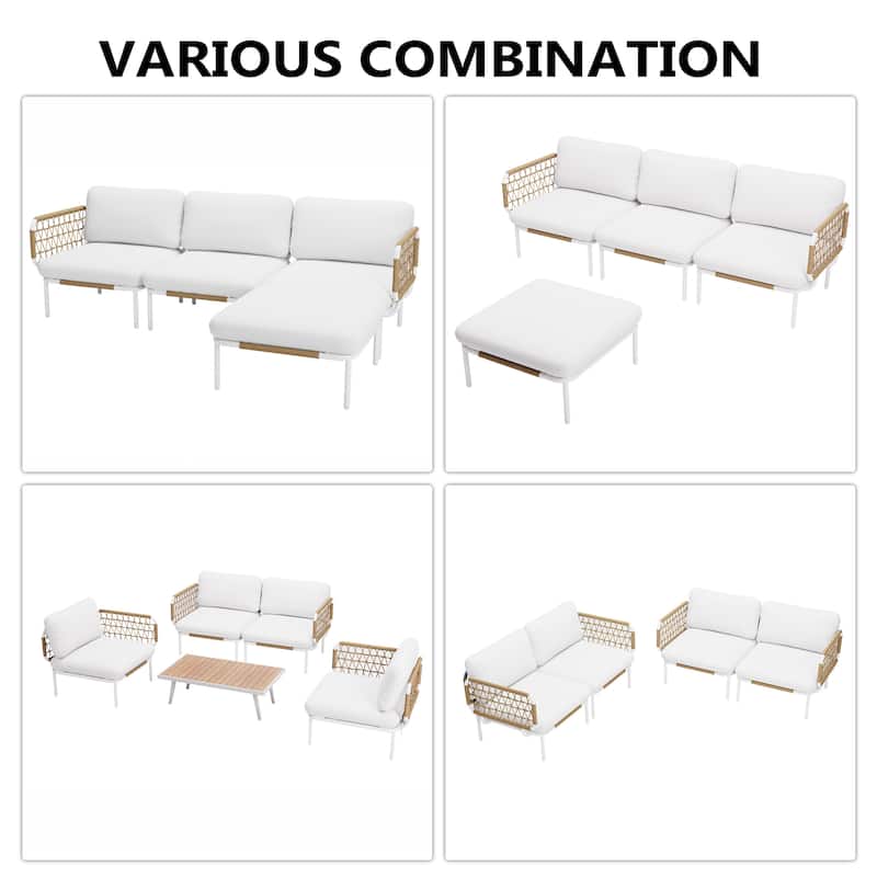 Pellebant Outdoor Patio Aluminum PE Rattan Sectional Sofa Conversation Seating Set with Cushions