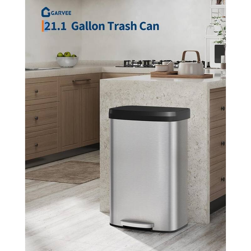 21 Gallon (80 Liter) Stainless Steel Kitchen Trash Can - Soft-Close Lid