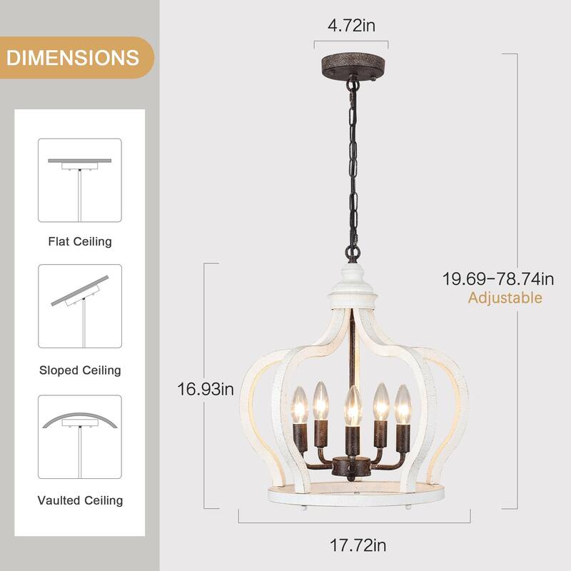 5-Light Candlestick Crown Hanging Linear Chandelier Lighting Fixture for Kitchen Island