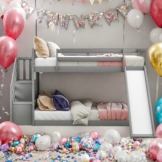 Twin over Twin Bunk Bed with Convertible Slide and Stairway,2 Color