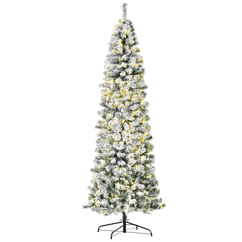 Slim Pre-Lit Artificial Christmas Tree with Snow Branch Tips
