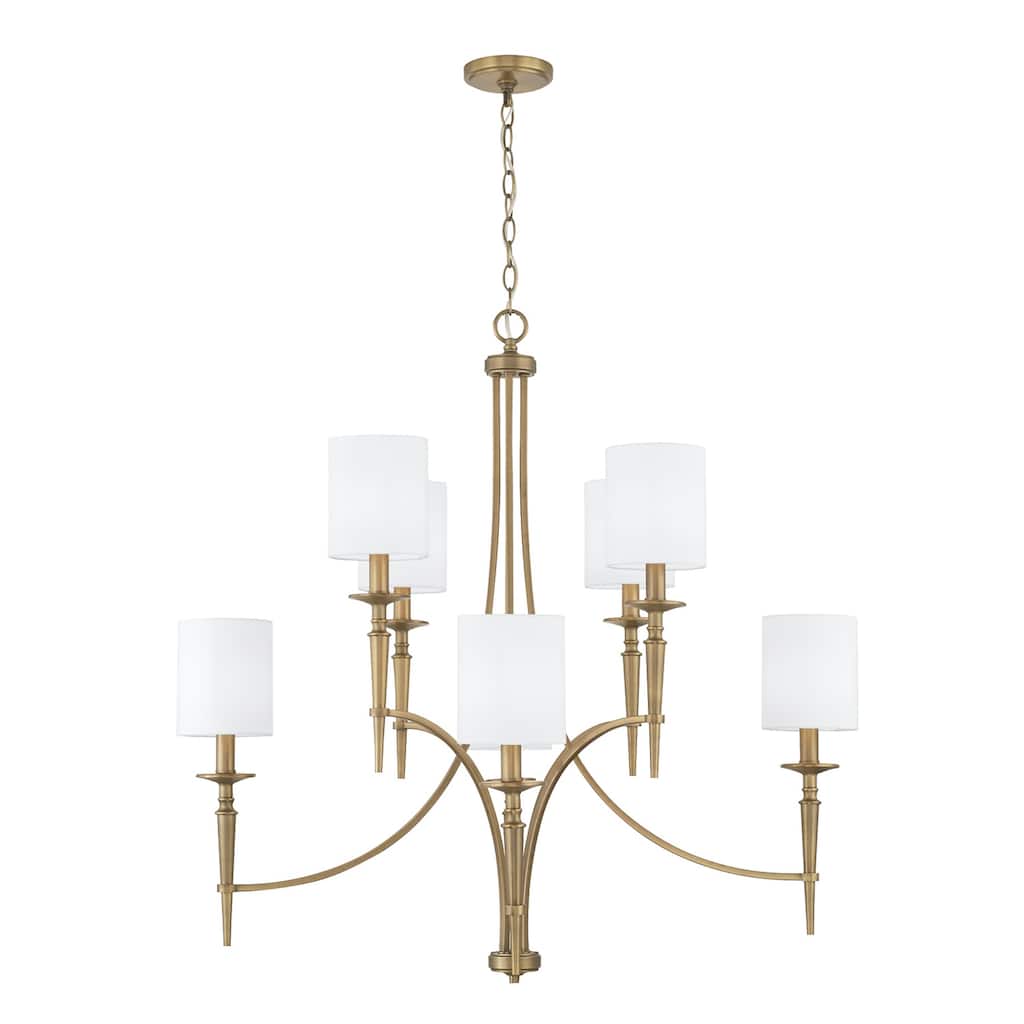 Abbie 36.5" 8-light Chandelier w/ White Fabric Stay-Straight Shades