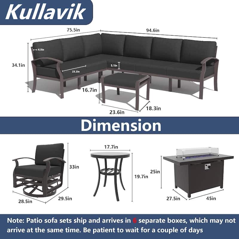 Kullavik Aluminum Corner Sofa Set, Patio Outdoor Sectional Sofa Set with Armrests and Footrests