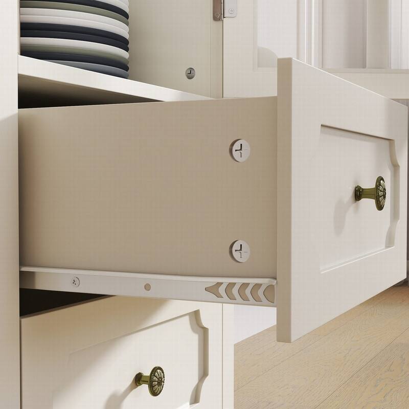 Modern 52.36" Wooden Buffet Cabinet with Glass Doors and Double Drawer for Living room, Dining Room Hallway Entryway