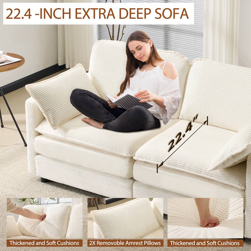 69" Plush Cloud Loveseat - Modular 2-Seater Chenille Sofa with Throw Pillows - Compact for Apartment, Living Room