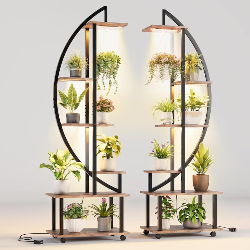6 Tier 69.2" Tall Plant Stand Shelf with Grow Lights - brown