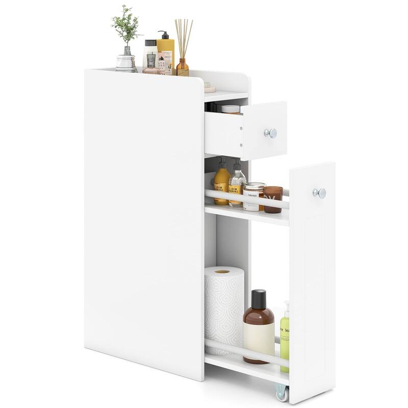 Gymax Small Bathroom Storage Cabinet 4-Tier Narrow Toilet Side Storage - White