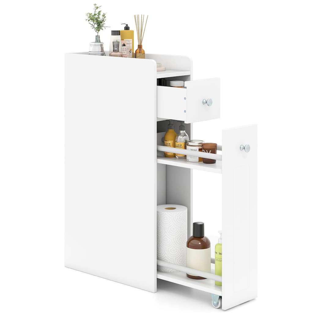 Gymax Small Bathroom Storage Cabinet 4-Tier Narrow Toilet Side Storage