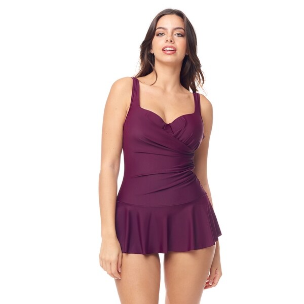 Sea Sand Swimwear Wine V wrap front underwire Swimdress