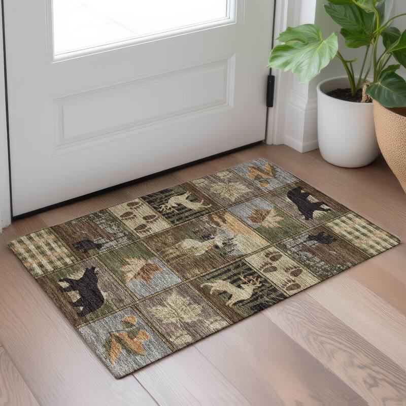 Machine Washable Indoor/ Outdoor Lodge Impressions Chantille Rug