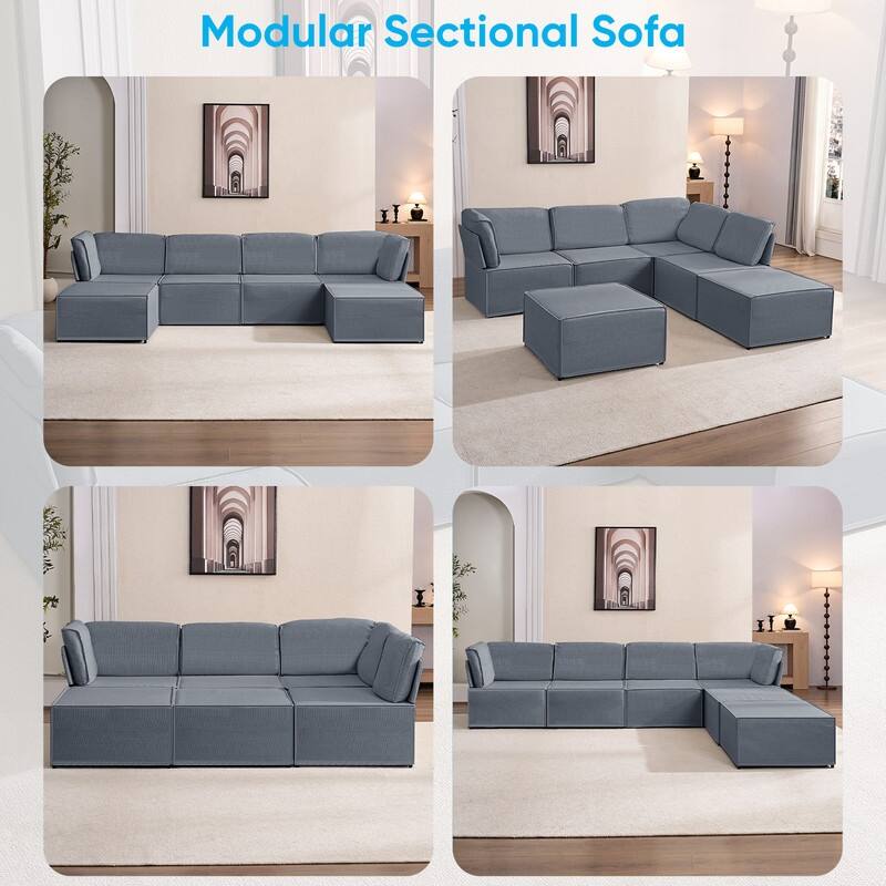 Mixoy Oversized Modular Sectional Sofa, U/L-Shaped Couch with Deep Seat, Ottoman, Convertible Modern Linen Sleeper Sofa Bed