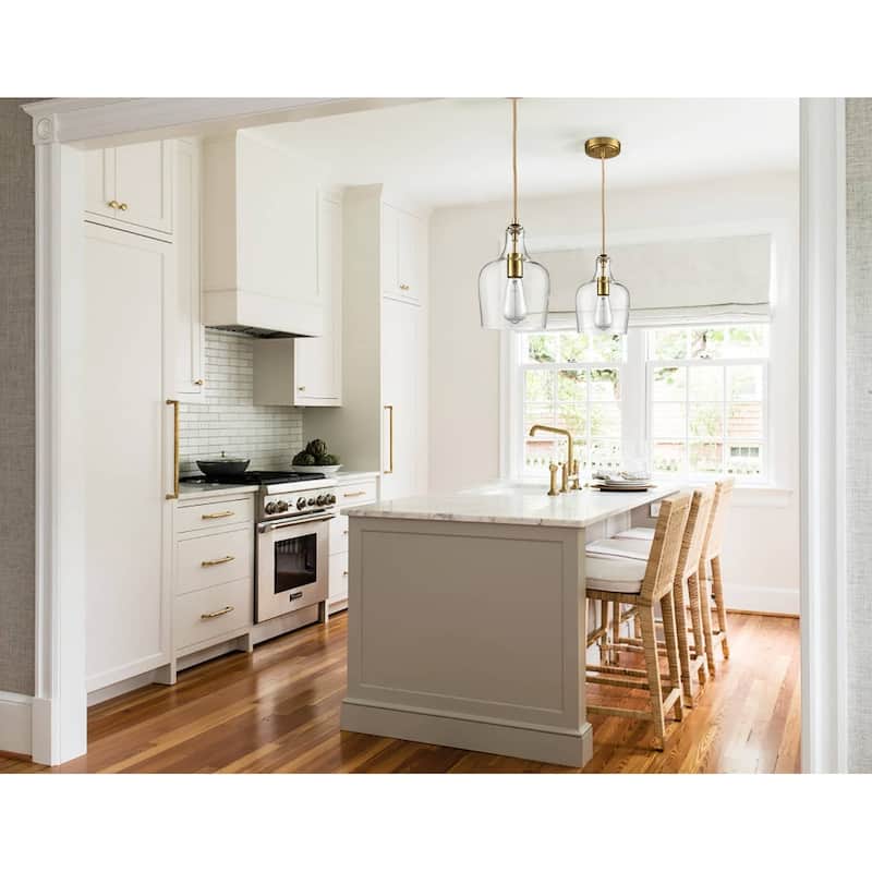 Terzi Modern Gold with Bell Shade Glass Shade Adjustable Pendant Light Fixture, 1-Light