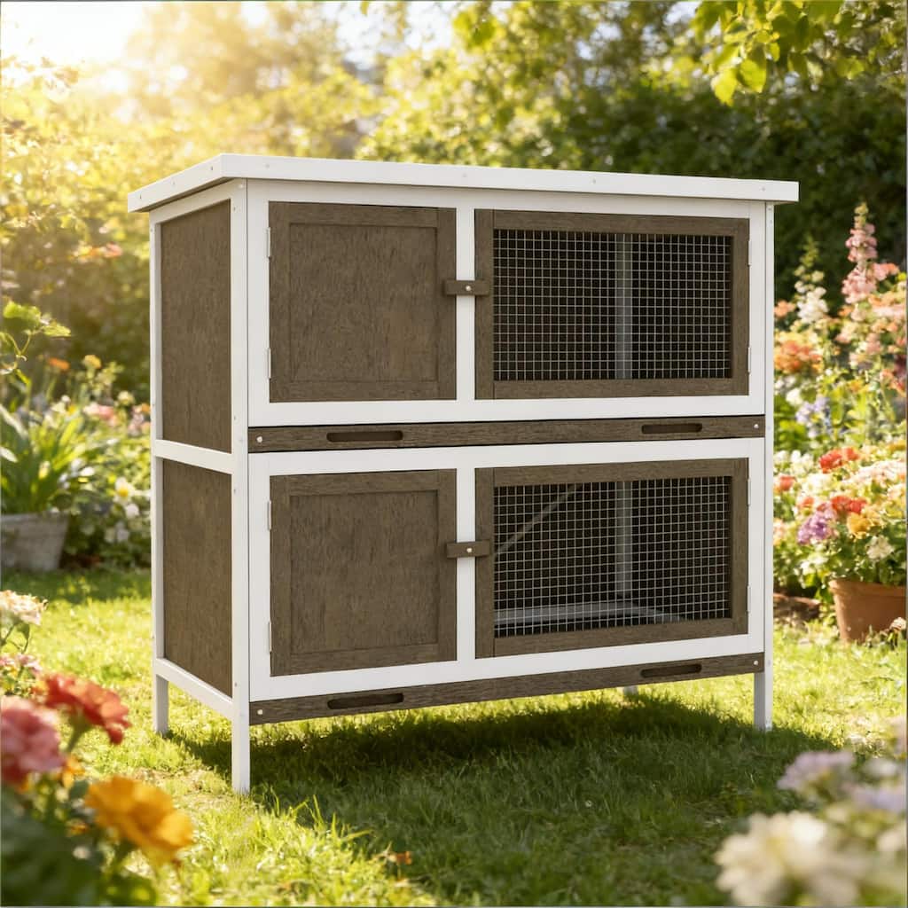 Pet House,Wooden Small Animal Cage is designed for convenient cleaning - Brown