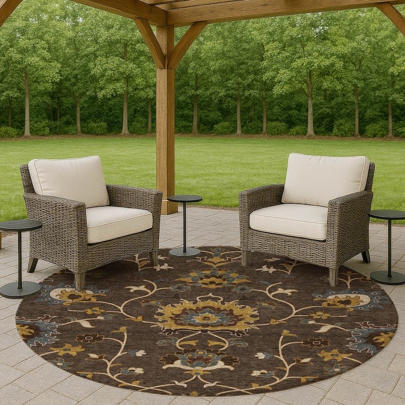 Machine Washable Indoor/ Outdoor Traditional Luna Chantille Rug - Chocolate - 8' x 8'