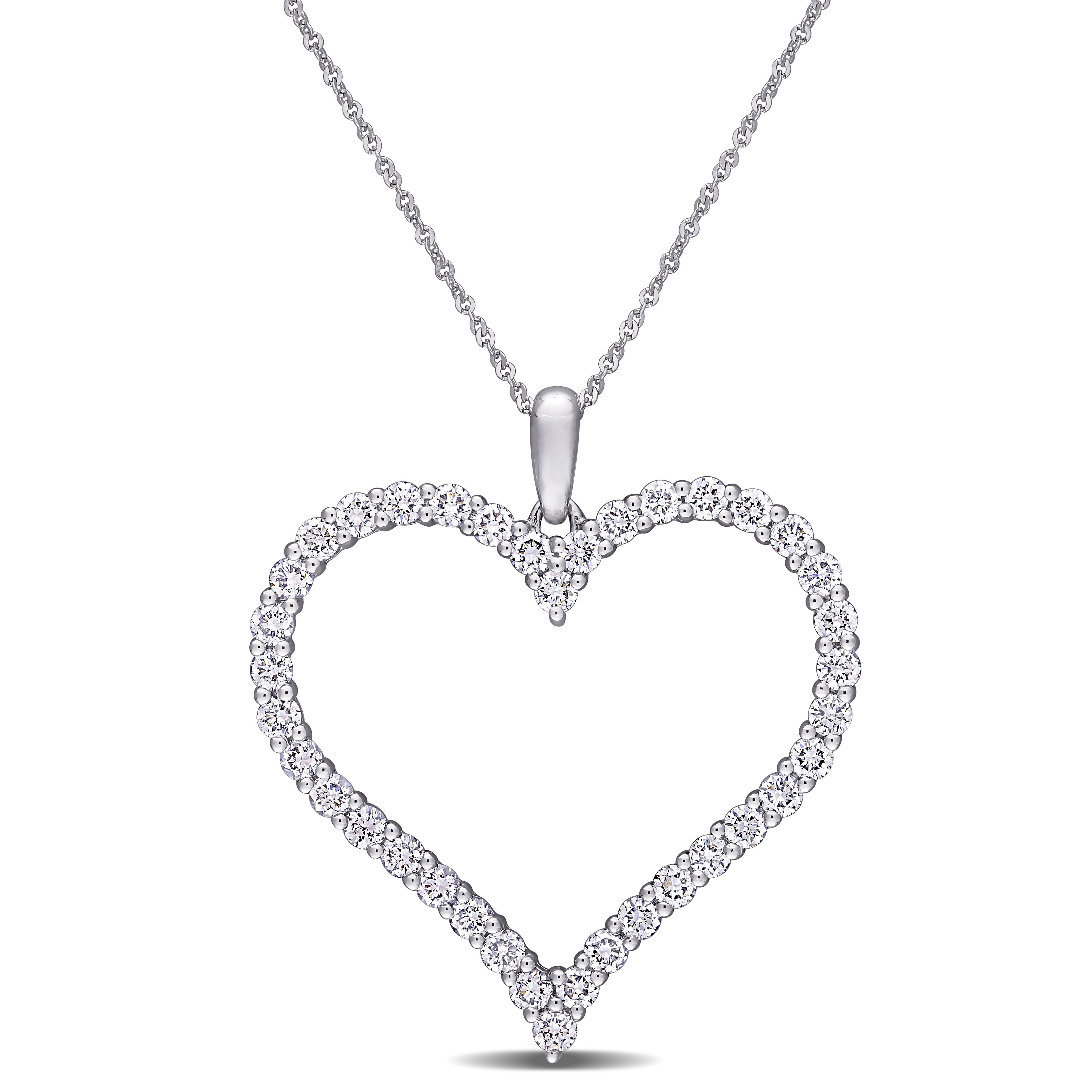 Miadora 1 1/4ct TW Lab Grown Diamond Open Heart Necklace 14k White Gold