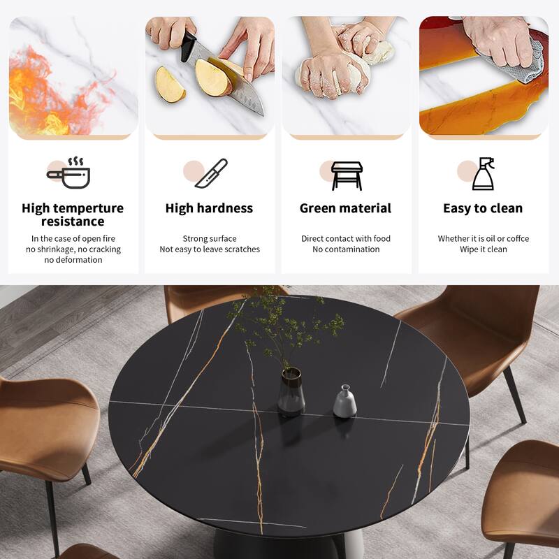 53.15"Modern artificial stone round carbon steel base dining table-can accommodate 6 people