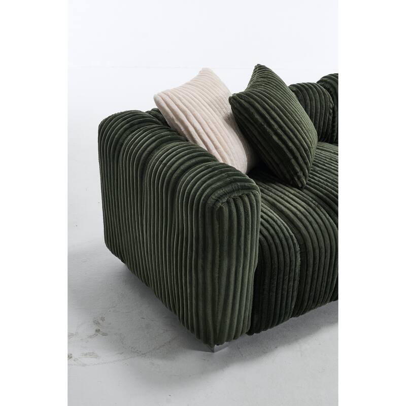 114.17" Corduroy 3-Seater Sofa with Ottoman, Solid Wood Frame and High-Density Foam Cushions