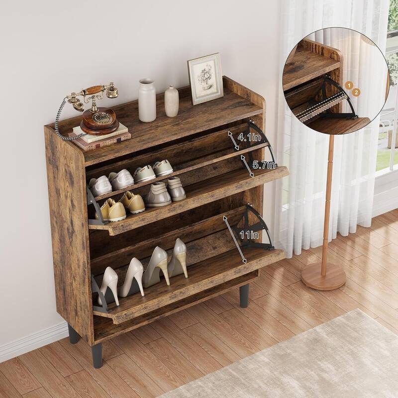Narrow Shoe Cabinet Organizer with 2 Flip Drawers for Entryway, Hallway, Living Room