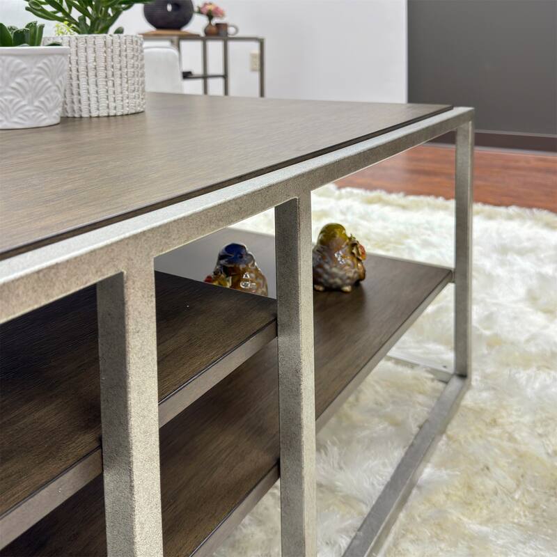 Wood Coffee Table with Metal Frame and Shelf
