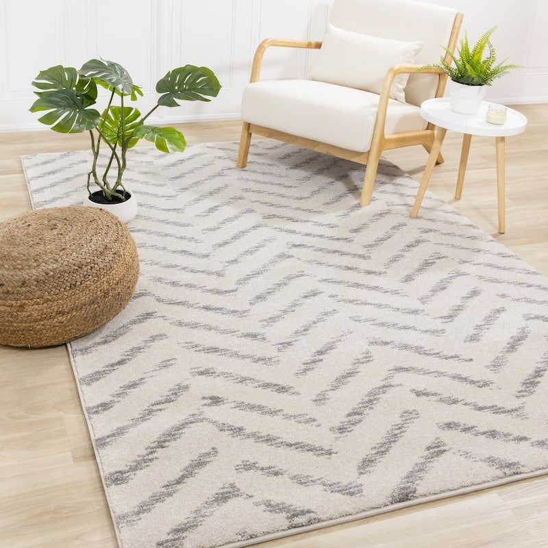 Brookfield Collection - Faded Grey/Cream Zig Zag Rug - 7'10" x 10'6"