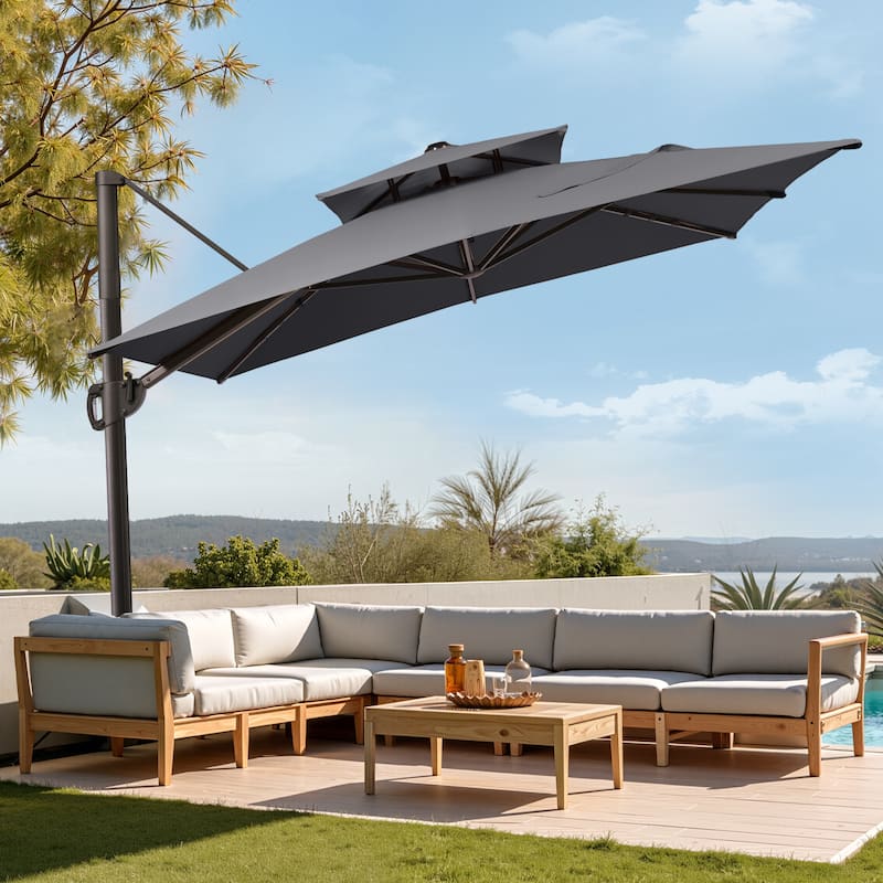 Pellebant Outdoor 9x11FT Patio Cantilever Umbrella Dual Top