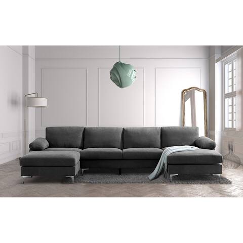 128" Relax Lounger Convertible Sectional Sofa, Seat & Back Cover Removable, Living Room Corner Sofa with Reversible Chaises