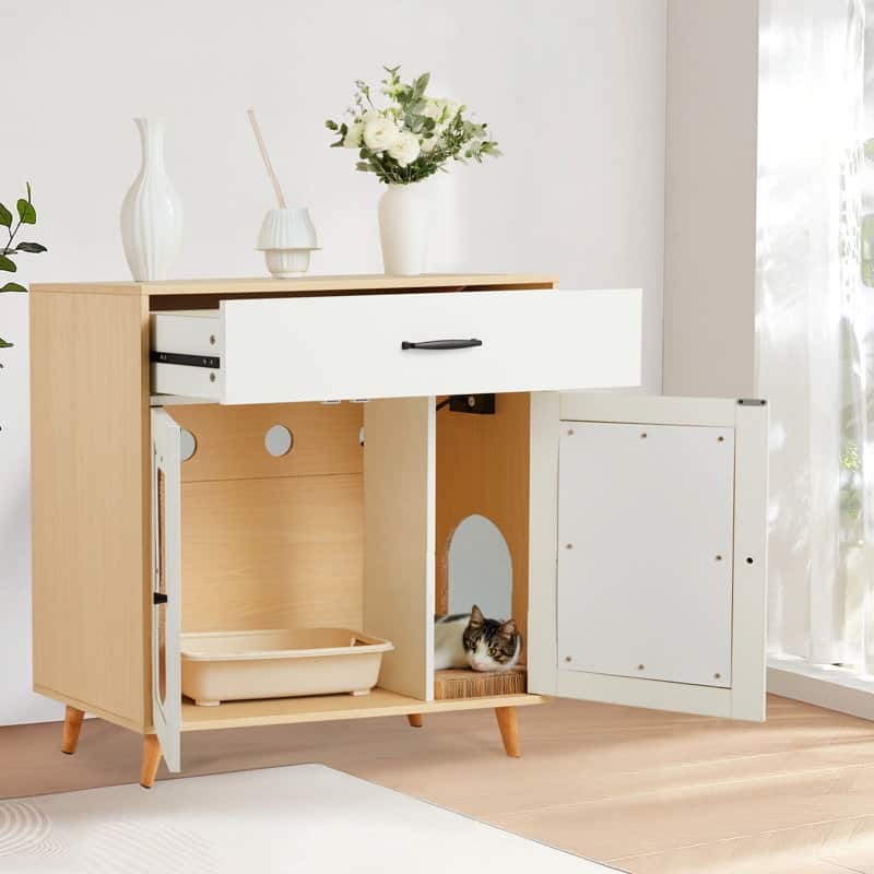 EROMMY Cat Litter Cabinet with Drawer - Hidden Litter Box Furniture with Ventilation and Scoop Slot