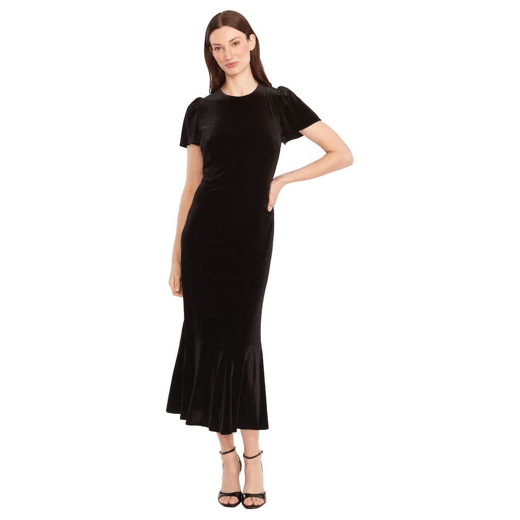 Women's Short Sleeve Stretch Velvet Sheath Dress