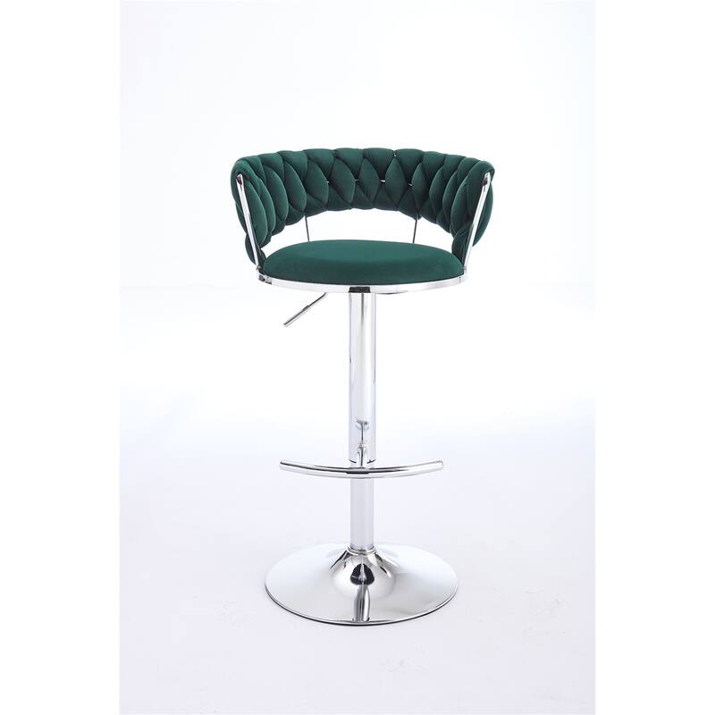 Set of 2 Bar Stools,with Chrome Footrest and Base Swivel Height Adjustable Mechanical Lifting Velvet Chrome Leg Simple Bar Stool