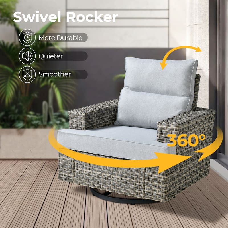 HOOOWOOO 13-piece Outdoor Sofa Patio Wicker Swivel Chair Set with 42" Fire Pit