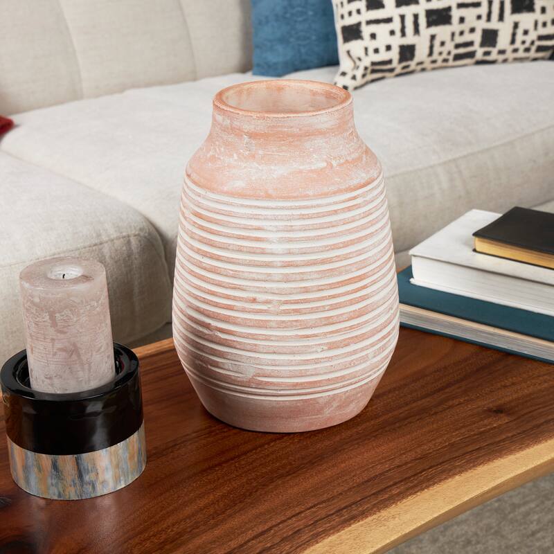 Pink Ceramic Whitewashed Ribbed Decorative Vase