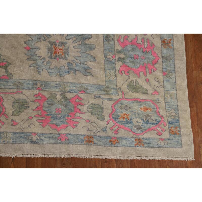 Hand Knotted Oriental 100% Wool Carpet Transitional All-Over Beige & Ivories Oushak Area Rug - 9' 10'' X 8' 1''