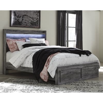 Baystorm Weathered Gray Panel Bed with Footboard Storage Drawers