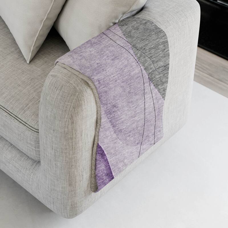 Premium Machine Washable Contemporary Abstract Sherpa Throw Blanket - Purple - 4'2" x 5'10"