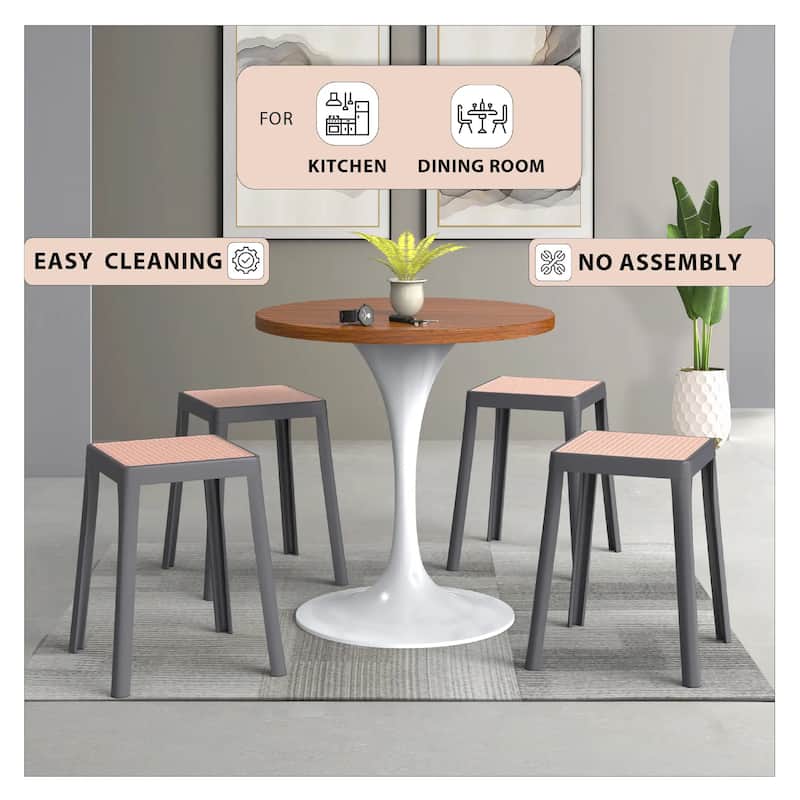 Tresse Modern Stackable Dining Stool with Wicker Seat for Dining Room, Garden, Patio, Indoor or Outdoor Set of 2