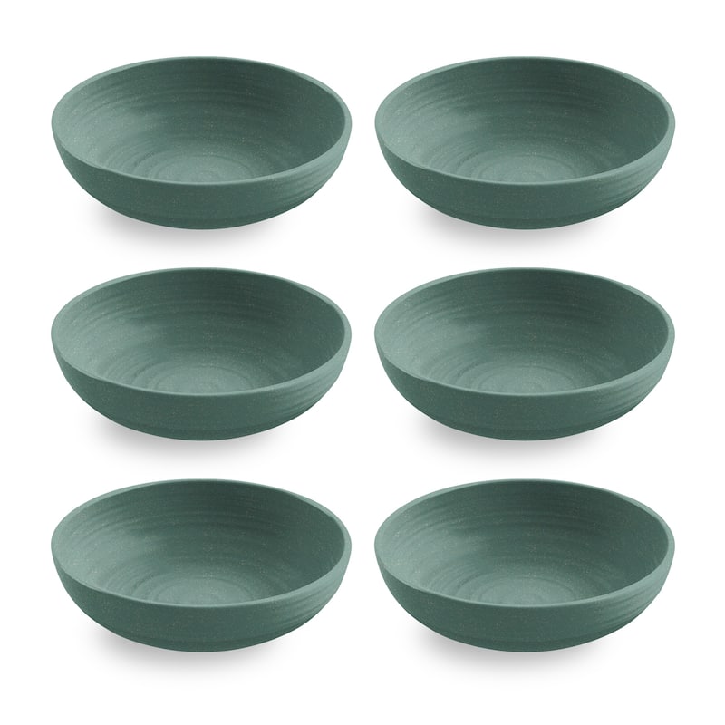 Abode Homwares by TarHong Planta Artisan Low Bowl, 8"/ 43.3 oz.Set of 6 - Green