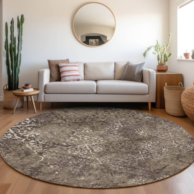 Machine Washable Indoor/ Outdoor Chantille Distressed Traditional Rug