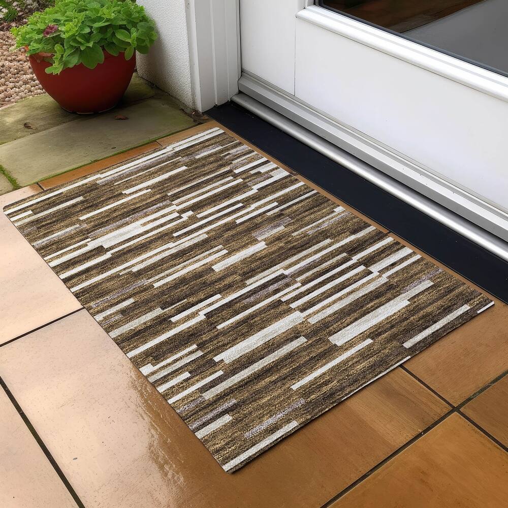 Machine Washable Indoor/ Outdoor Chantille Modern Stripes Rug