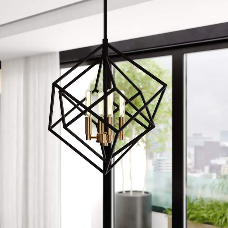 Rad 4 Light Mid-Century Modern Geometric Cage Bulb Pendant