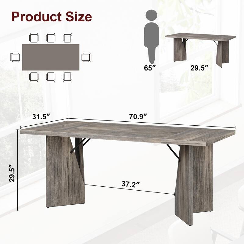 70.9'' Dining Table for 6, Wooden Thickened Long Desk