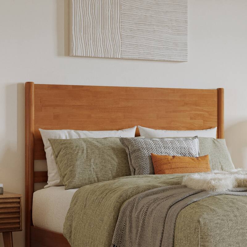 Solid Wood Low Profile Platform Bed - Modern Bedroom Bed Frame - Light Toffee Finish