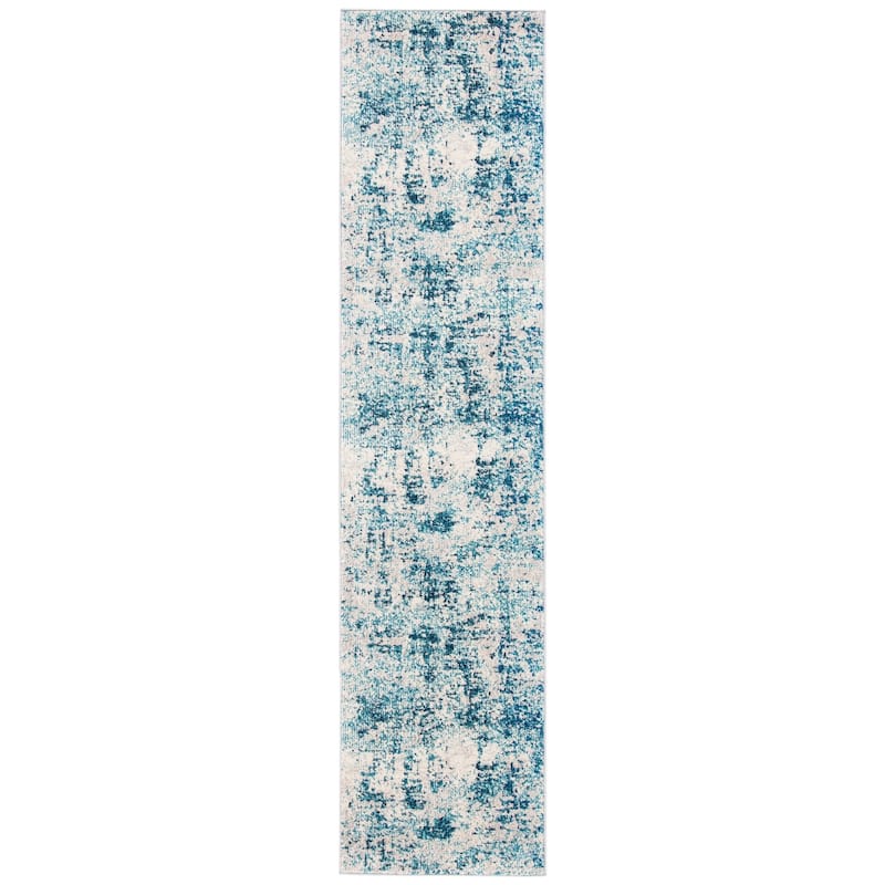 SAFAVIEH Madison Poranna Modern Abstract Rug - 2' x 8' Runner - Ivory/Turquoise - Runner