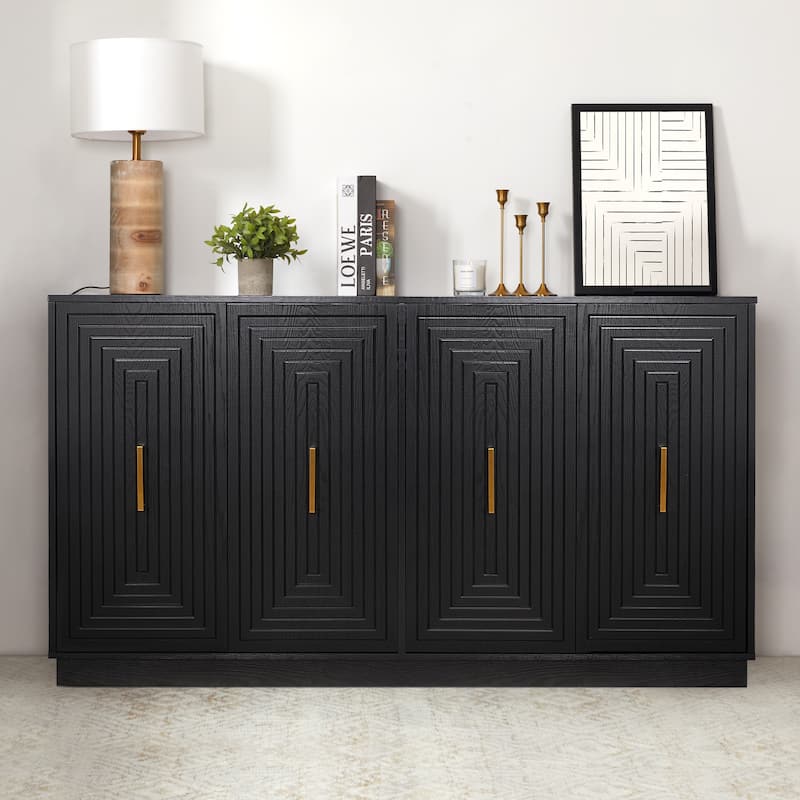 Buffet Cabinet with Doors and Adjustable Shelves - Black