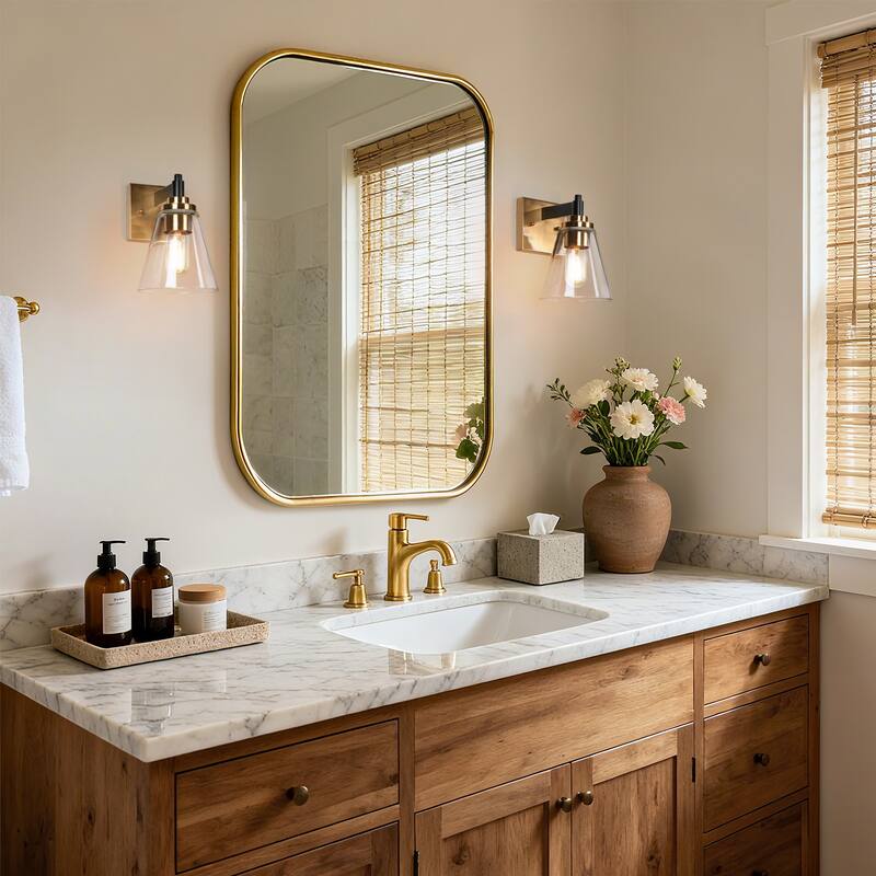 Modern 1-Light Black Gold Glass Wall Sconce Dimmable Bathroom Vanity Lights