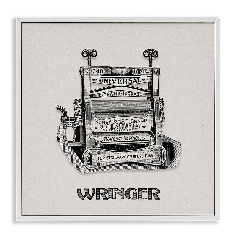 Stupell Antique Clothes Wringer Framed Giclee Art Design By Val Rhodes - 12 x 12 - White