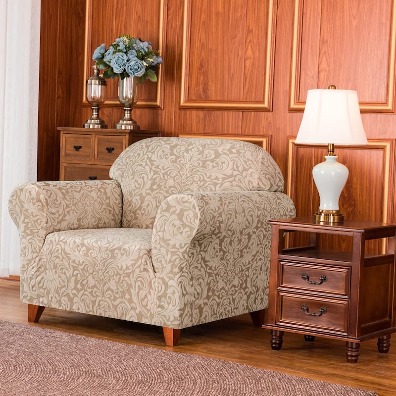 Subrtex 1 Piece Armchair Slipcover Jacquard Damask Spandex Furniture Protector - Oatmeal