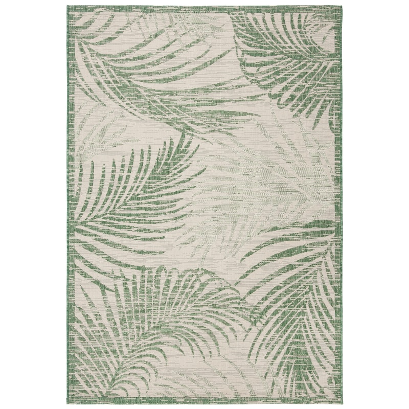 SAFAVIEH Courtyard Nott Tropical Indoor/ Outdoor Waterproof Patio Backyard Rug - 5'3" Square - Beige/Green