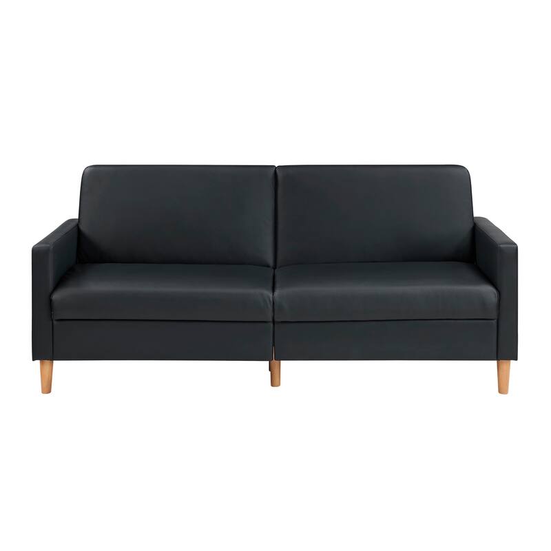 Black Faux Leather Convertible Futon Sofa with Plywood Frame