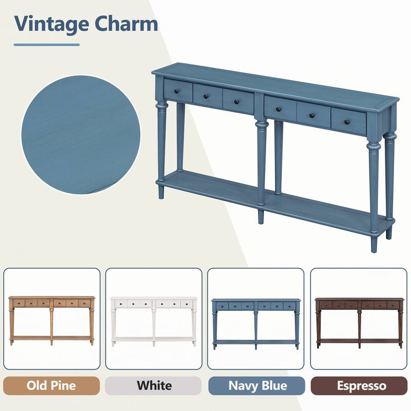 Entryway Table with 4 Drawers(Navy Blue)