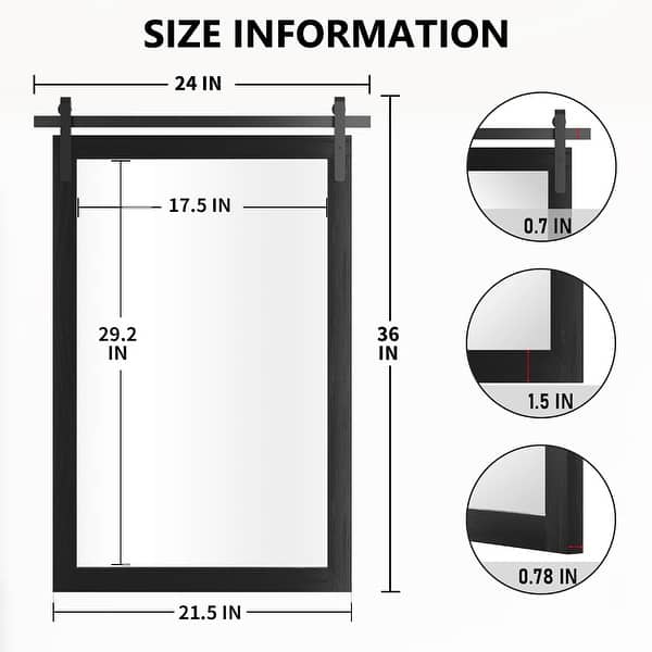 dimension image slide 14 of 20, Farmhouse Barn Door Bathroom Vanity Wall Mirror with Solid Wood Frame